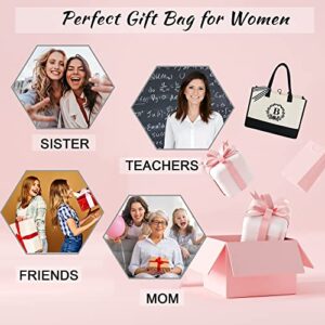 BeeGreen Personalized Gifts for Women Birthday Gifts Tote Bag for Mom Teacher Self Care Gifts Initial Canvas Bag with Pocket 13 OZ Monogram Embroidery Beach Tote Bag for Her Mother Friends Girls M