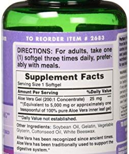 Puritans Pride Aloe Vera Extract 25mg (5000mg equivalent) Softgels, 200 Count (Packaging may vary)