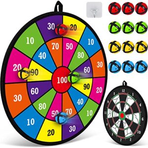 natggz double sided dart board with 12 sticky balls – excellent indoor game and party games – dart board toys gifts for 5 6 7 8 9 10 11 12 year old boy kids
