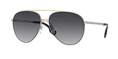 BURBERRY BE3113 Ferry 13038G Silver/Gold/Gradient Grey Pilot Sunglasses for Women + BUNDLE with Designer iWear Complimentary Care Kit