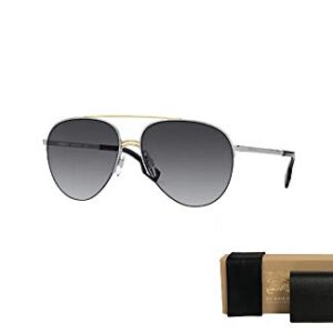 BURBERRY BE3113 Ferry 13038G Silver/Gold/Gradient Grey Pilot Sunglasses for Women + BUNDLE with Designer iWear Complimentary Care Kit