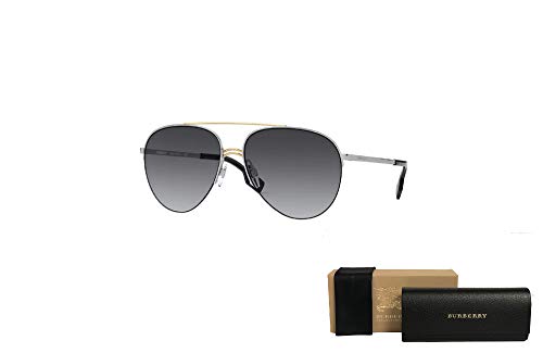 BURBERRY BE3113 Ferry 13038G Silver/Gold/Gradient Grey Pilot Sunglasses for Women + BUNDLE with Designer iWear Complimentary Care Kit