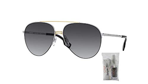 BURBERRY BE3113 Ferry 13038G Silver/Gold/Gradient Grey Pilot Sunglasses for Women + BUNDLE with Designer iWear Complimentary Care Kit