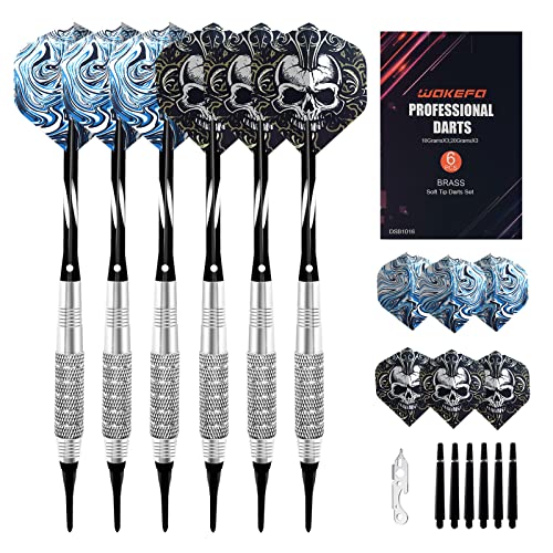 Wakefa Plastic Soft Tip Darts : Darts Plastic Tip Sets, with Darts 6 Pack-18g and 20g Throwing Darts, Beer Darts Set has 6 Extra Dart Tips, 6 Darts Flights Protectors and 1 Wrench, Electronic Darts