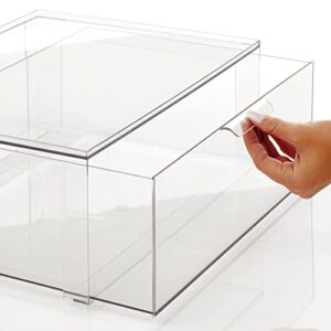 mDesign Plastic Stackable Kitchen Storage Organizer Bins with Pull Out Drawer for Cabinet, Pantry, Fridge, Freezer, Shelf, Refrigerator Organization - Lumiere Collection - 2 Pack - Clear