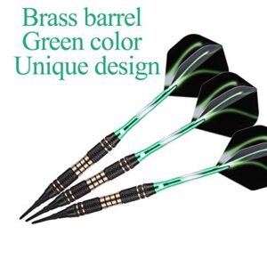 Soft tip Darts Set 18 Gram - Professional Darts Plastic Tip with Brass Barrel + Green Aluminum Shafts + 50 Rubber o-Ring + 6 Pattern Flights +30 Soft Tips for Electronic Dartboard