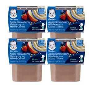 gerber 2nd foods baby food tubs, apple strawberry blueberry with mixed cereal, 2 – 4 ounce tubs per pack (pack of 4)
