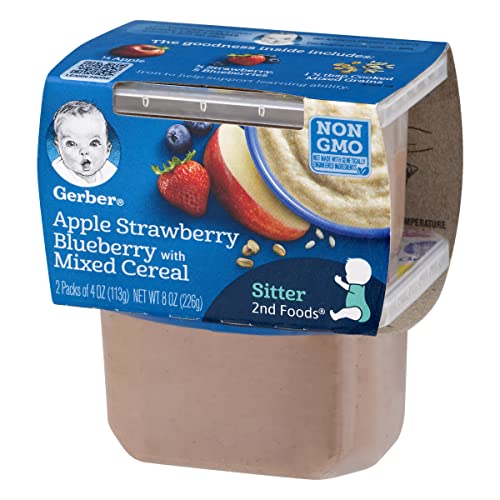 Gerber 2nd Foods Baby Food Tubs, Apple Strawberry Blueberry with Mixed Cereal, 2 - 4 Ounce Tubs Per Pack (Pack of 4)