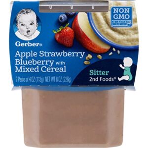 Gerber 2nd Foods Baby Food Tubs, Apple Strawberry Blueberry with Mixed Cereal, 2 - 4 Ounce Tubs Per Pack (Pack of 4)