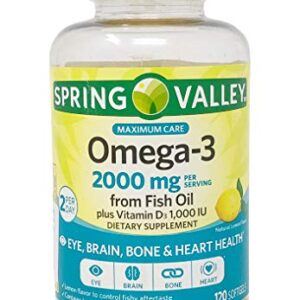 Spring Valley Omega 3 Fish Oil Maximum Care 2000mg Lemon 120 Softgels