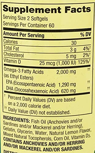 Spring Valley Omega 3 Fish Oil Maximum Care 2000mg Lemon 120 Softgels