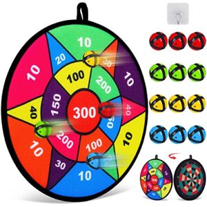 dart board for kids, kids double-sided dart board with 12 sticky balls, indoor outdoor safe darts board set party favor games and classic toys gifts for 5 6 7 8 9 10 11 12 year old boy kids and adult