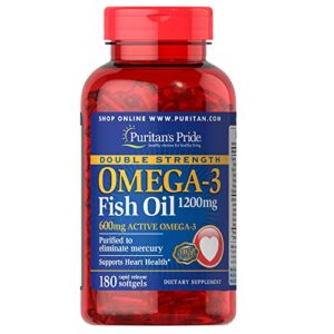 puritans pride double strength omega-3 fish oil 1200 mg, 180 count