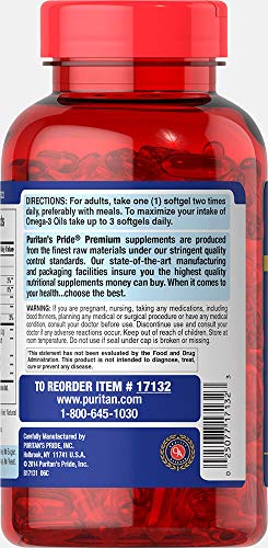 Puritans Pride Double Strength Omega-3 Fish Oil 1200 Mg, 180 Count