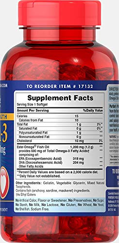 Puritans Pride Double Strength Omega-3 Fish Oil 1200 Mg, 180 Count