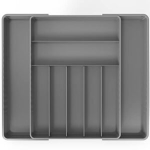 simple houseware expandable kitchen drawer flatware organizer, grey