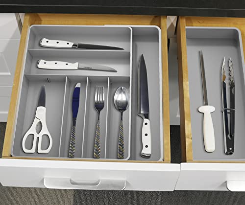 Simple Houseware Expandable Kitchen Drawer Flatware Organizer, Grey