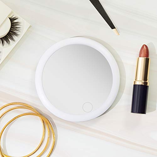 Zadro 4" Round LED Mirror Makeup Travel Mirror with Light Rechargeable Compact Mirror for Purses Portable Carrying Pouch