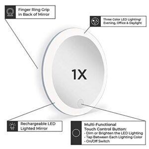 Zadro 4" Round LED Mirror Makeup Travel Mirror with Light Rechargeable Compact Mirror for Purses Portable Carrying Pouch