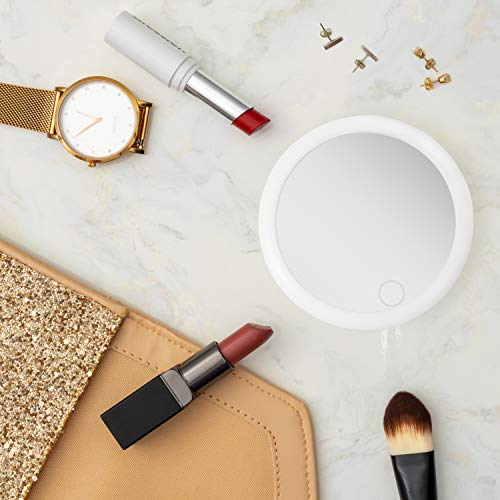 Zadro 4" Round LED Mirror Makeup Travel Mirror with Light Rechargeable Compact Mirror for Purses Portable Carrying Pouch