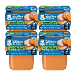 gerber mealtime for baby 2nd foods power blend baby food tubs, sweet potato turkey with whole grains, pureed baby food, 2 – 4 ounce tubs/pack (pack of 4)