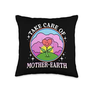 best mother earth tees beautiful mother earth heart flower throw pillow, 16×16, multicolor