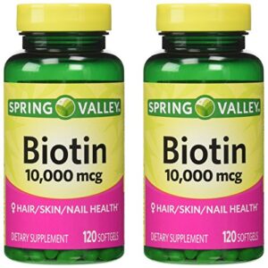 Spring Valley Biotin 10,000 mcg, 2 Bottles of 120 Softgels (2 Pack)