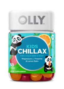 olly kids chillax, magnesium gummies plus l-theanine, lemon balm, calm chews for kids 4+, sherbet flavor – 50 count
