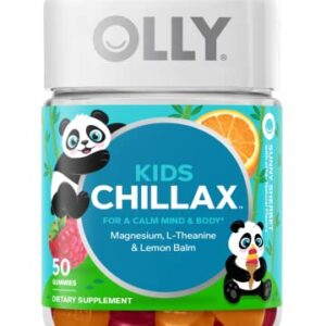 OLLY Kids Chillax, Magnesium Gummies Plus L-Theanine, Lemon Balm, Calm Chews for Kids 4+, Sherbet Flavor - 50 Count