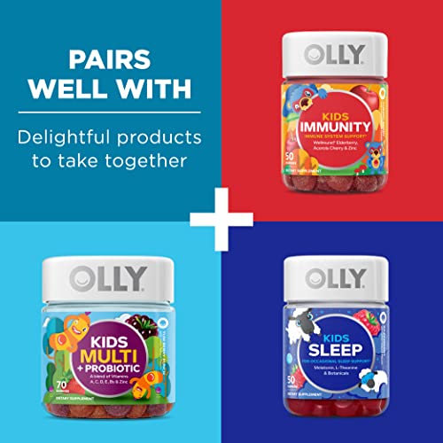 OLLY Kids Chillax, Magnesium Gummies Plus L-Theanine, Lemon Balm, Calm Chews for Kids 4+, Sherbet Flavor - 50 Count