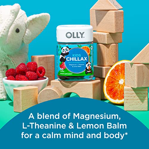 OLLY Kids Chillax, Magnesium Gummies Plus L-Theanine, Lemon Balm, Calm Chews for Kids 4+, Sherbet Flavor - 50 Count