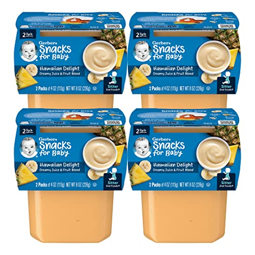 Gerber Snacks for Baby 2nd Foods Baby Food Tubs, Hawaiian Delight, Creamy Juice & Fruit Blend, Pureed Baby Food Snack, 2 - 4 ounce Tubs/Pack (Pack of 4)