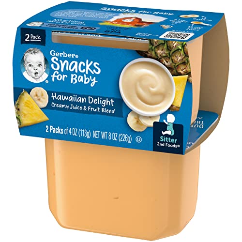 Gerber Snacks for Baby 2nd Foods Baby Food Tubs, Hawaiian Delight, Creamy Juice & Fruit Blend, Pureed Baby Food Snack, 2 - 4 ounce Tubs/Pack (Pack of 4)