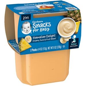 Gerber Snacks for Baby 2nd Foods Baby Food Tubs, Hawaiian Delight, Creamy Juice & Fruit Blend, Pureed Baby Food Snack, 2 - 4 ounce Tubs/Pack (Pack of 4)