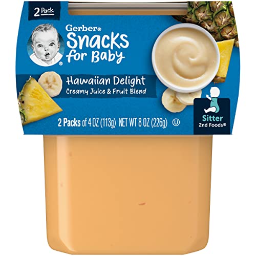 Gerber Snacks for Baby 2nd Foods Baby Food Tubs, Hawaiian Delight, Creamy Juice & Fruit Blend, Pureed Baby Food Snack, 2 - 4 ounce Tubs/Pack (Pack of 4)