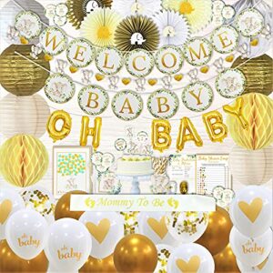 252 pc elephant theme baby shower decorations for boy or girl kit -gender neutral welcome baby banners garland guestbook sash balloons cake topper paper decor napkins straws games & thank you stickers