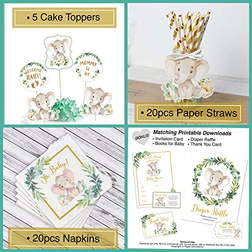 252 PC Elephant Theme Baby Shower Decorations for Boy or Girl Kit -Gender Neutral Welcome Baby Banners Garland Guestbook Sash Balloons Cake Topper Paper Decor Napkins Straws Games & Thank You Stickers