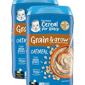 Gerber Cereal for Baby 1st Foods Grain & Grow Cereal, Oatmeal Cereal, Made with Whole Grains & Essential Nutrients, Non-GMO, 16-Ounce Canister (Pack of 2)