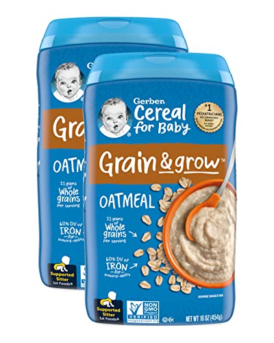 Gerber Cereal for Baby 1st Foods Grain & Grow Cereal, Oatmeal Cereal, Made with Whole Grains & Essential Nutrients, Non-GMO, 16-Ounce Canister (Pack of 2)