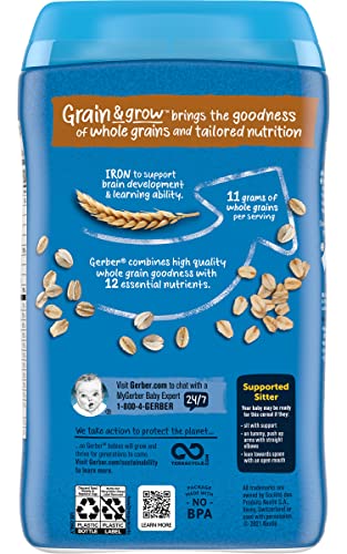 Gerber Cereal for Baby 1st Foods Grain & Grow Cereal, Oatmeal Cereal, Made with Whole Grains & Essential Nutrients, Non-GMO, 16-Ounce Canister (Pack of 2)