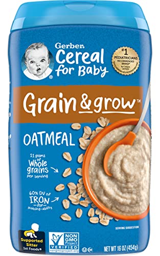 Gerber Cereal for Baby 1st Foods Grain & Grow Cereal, Oatmeal Cereal, Made with Whole Grains & Essential Nutrients, Non-GMO, 16-Ounce Canister (Pack of 2)