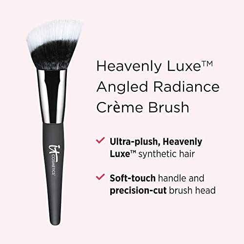 IT Cosmetics Heavenly Luxe Angled Radiance Creme Brush - For Blush & Cream or Liquid Makeup - Airbrushed Finish - Soft, Pro-Hygienic Bristles