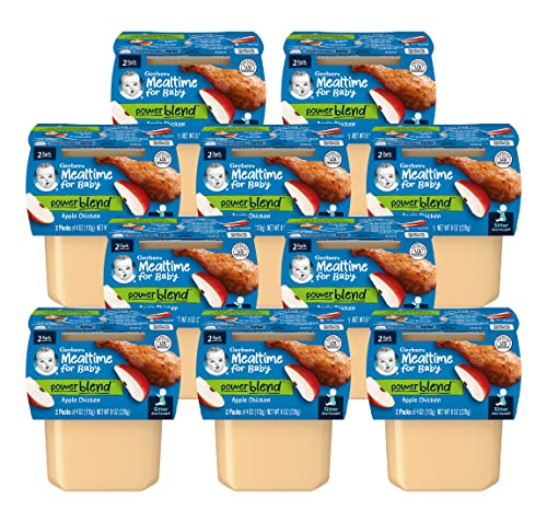Gerber Mealtime for Baby 2nd Foods PowerBlend Baby Food Tubs, Apple Chicken, Unsweetened with No Added Colors or Flavors, 2 - 4 oz Tubs/Pack (Pack of 10)