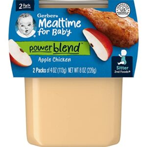 Gerber Mealtime for Baby 2nd Foods PowerBlend Baby Food Tubs, Apple Chicken, Unsweetened with No Added Colors or Flavors, 2 - 4 oz Tubs/Pack (Pack of 10)