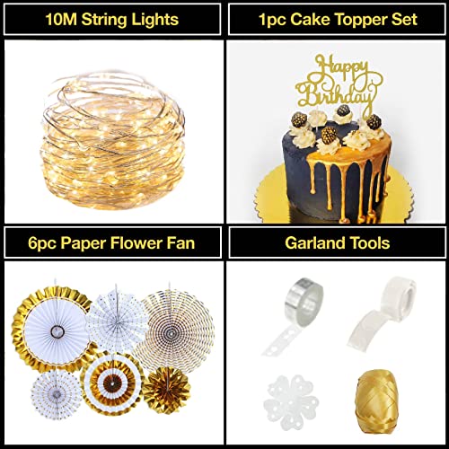 177 PC Adult Birthday Party Decorations Kit for Men & Women - Happy Birthday Banners Curtains Tablecloth Balloons Cake Topper Black and Gold Party Supplies Plates Cups Napkins Straws - 25 Guest & More