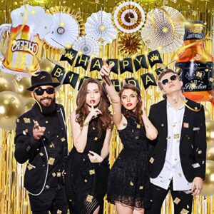 177 PC Adult Birthday Party Decorations Kit for Men & Women - Happy Birthday Banners Curtains Tablecloth Balloons Cake Topper Black and Gold Party Supplies Plates Cups Napkins Straws - 25 Guest & More