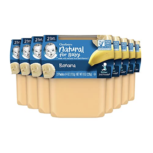 Gerber 2nd Food Baby Food Banana Puree, Natural & Non-GMO, 4 Ounce Tubs, 8 Ounce (Pack of 8)