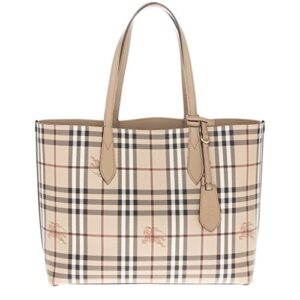 Burberry Women's Medium Reversible Handbag in Haymarket Check Camel