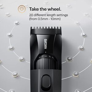 MANSCAPED® The Beard Hedger™ Premium Precision Men's Beard Trimmer, 20 Length Adjustable Blade Wheel, Stainless Steel T-Blade for Precision Facial Hair Trimming, Cordless Waterproof Wet/Dry Clipper