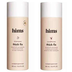 hims thick fix thickening shampoo 6.4 fl oz and conditioner 6.4 fl oz set. dht targeting and moisturizing. adds volume + moisture. formulated saw palmetto + niacinamide. vegan, paraben, sulfate, cruelty free.